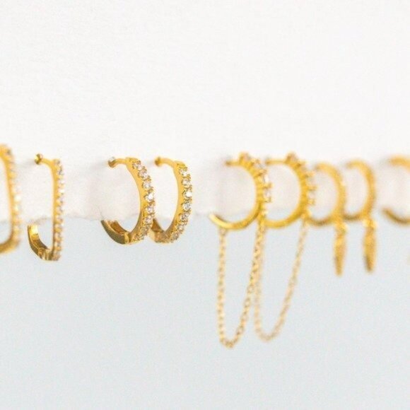 Perfect Everyday HUGGIES Gold Pave "Diamond" huggies w/cz High Quality hoops - Picture 8 of 14